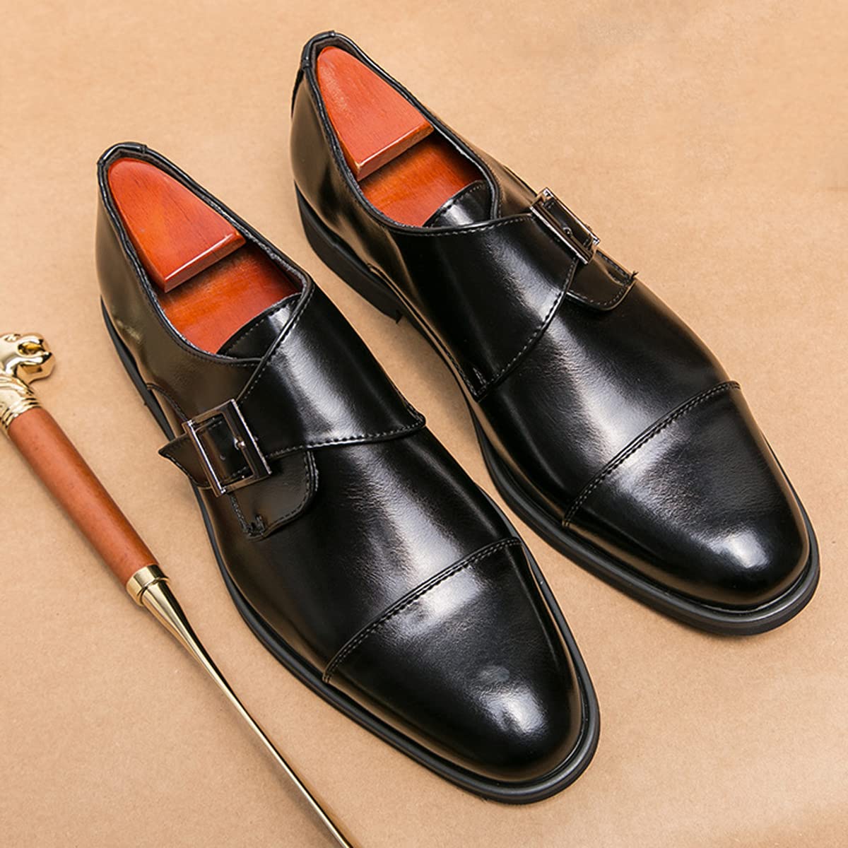 Zaylee Zapatos de monje para hombre, zapatos de noche para hombre, zapatos con hebilla de cuero, zapatos formales de baile para bodas