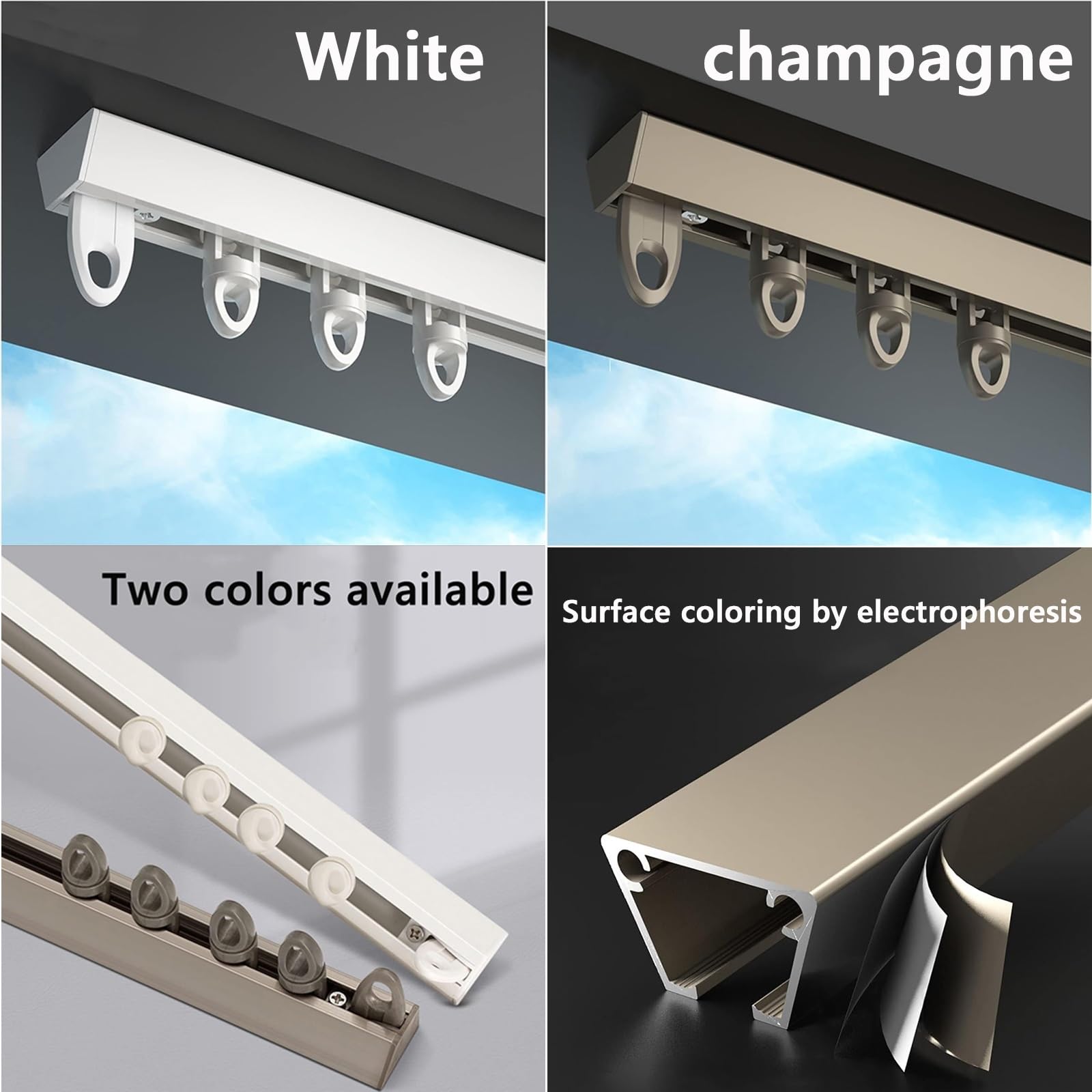 Aluminiowy system szyn sufitowych, 1-5 m, pręty dzielące pomieszczenie do białego montażu sufitowego, idealne do dzielenia domu i biura