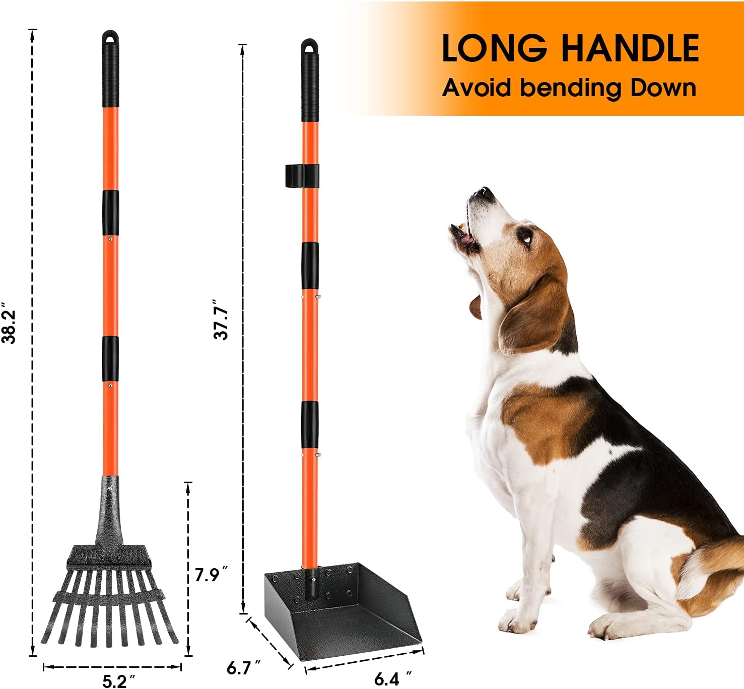 HITKYC Pooper Scooper, Detachable Long Handle Dog Pooper Scooper with Stainless Steel Tray and Rake, Easy Pick Up Poop Scooper for Medium Small Pets, Great for Grass, Lawns, Dirt, Gravel : Pet Supplies