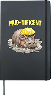 Mud-Nificent Hippo Spa Day Funny Care Routine Skincare Joke Hardcover Journal, Black