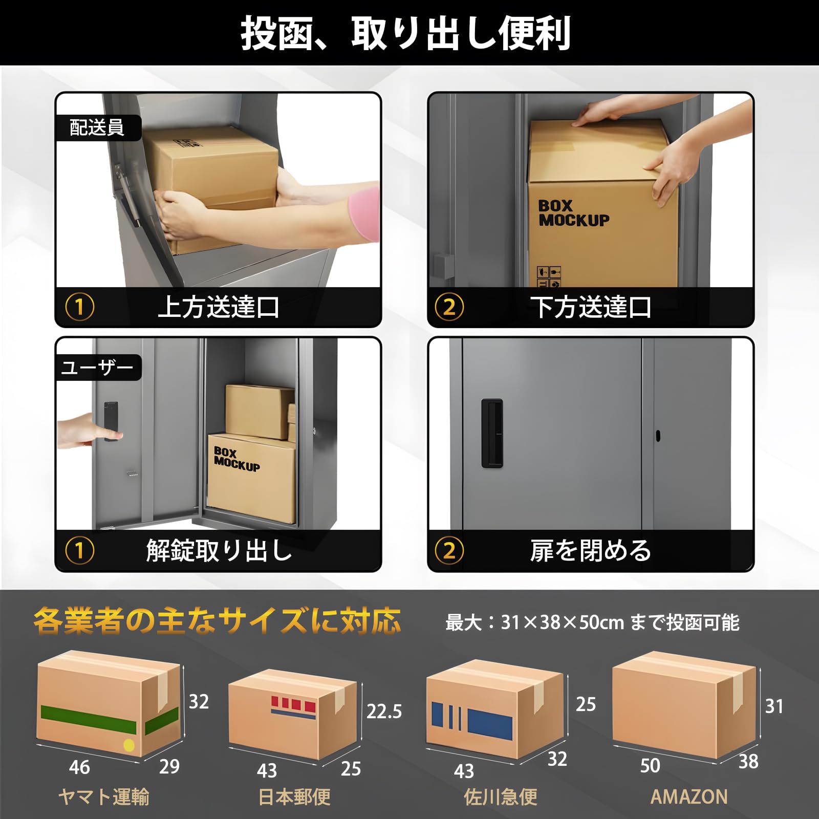 Amazon.co.jp: 宅配ボックス 屋外 大型 136L大容量 防水 ポスト一体型