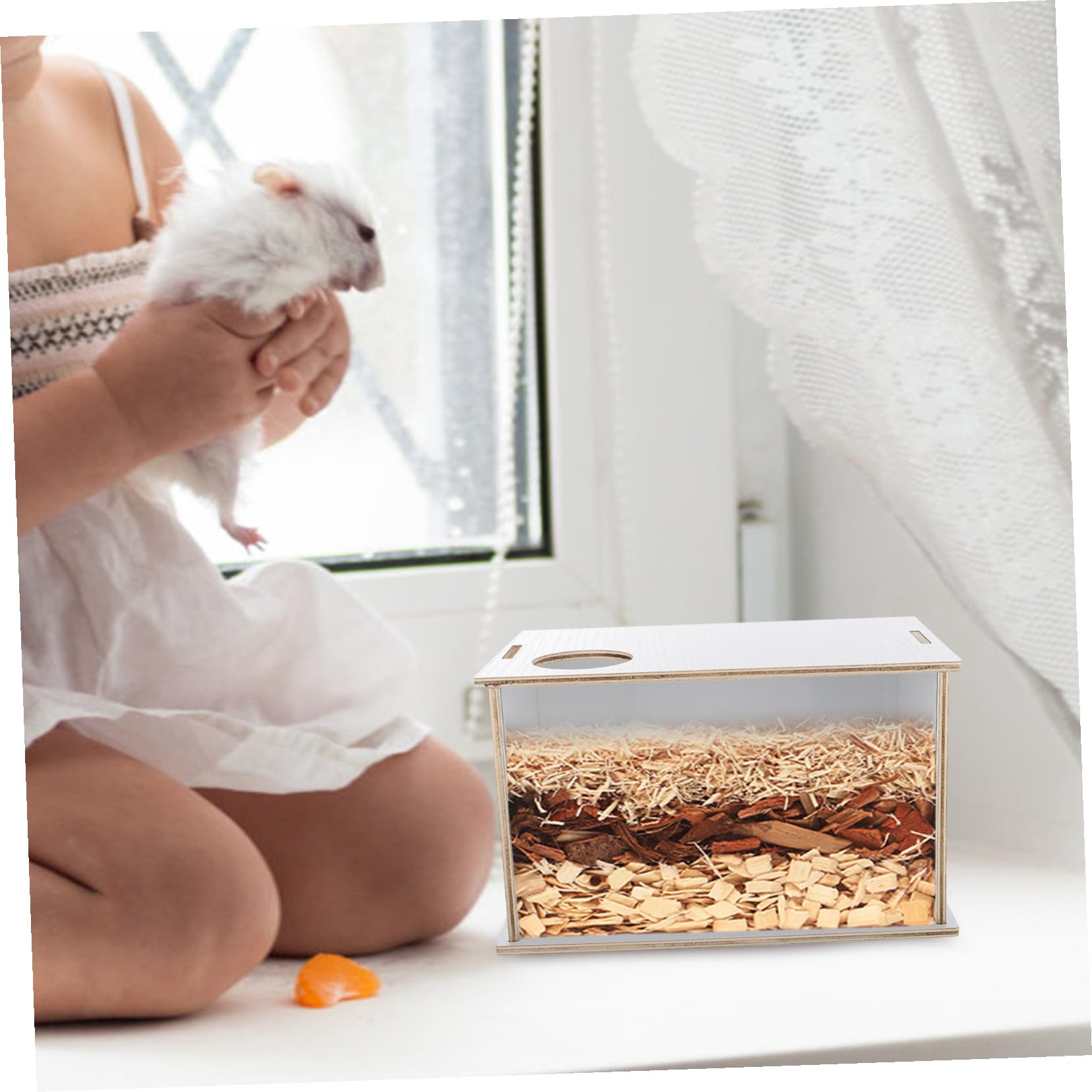 Sandbad Leicht für Zuhause für aus Holz Praktisch Acryl und Dekorative Sandbadewanne mit Transparenter Seite Hamster Meerschweinchen oder Tiergeschäft