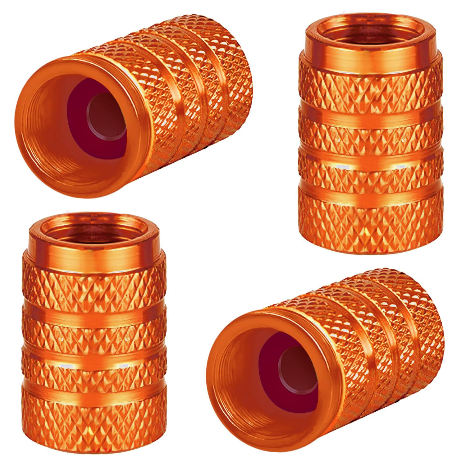 4 Stück Aluminium-Reifenventilkappen Auto-Staubkappen für Autoreifen Universal-Reifenventilkappen Autokappen mit Dichtung (Orange)