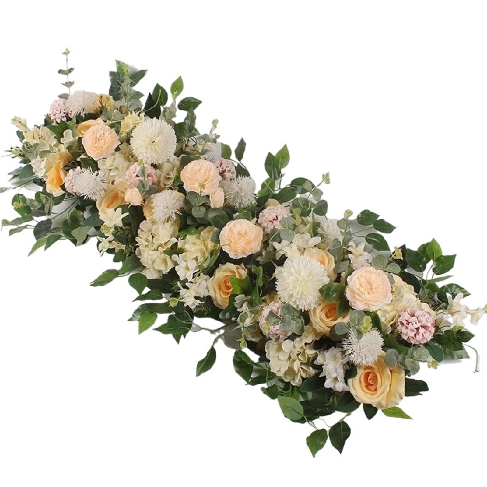 Dcrxz Artificial Flowers 100cm Luxury White Rose Artificial Flower Row Wedding Table Centerpiece Flowers Backdrop Wall Arches Decor Party Stage Floral(Champagne)