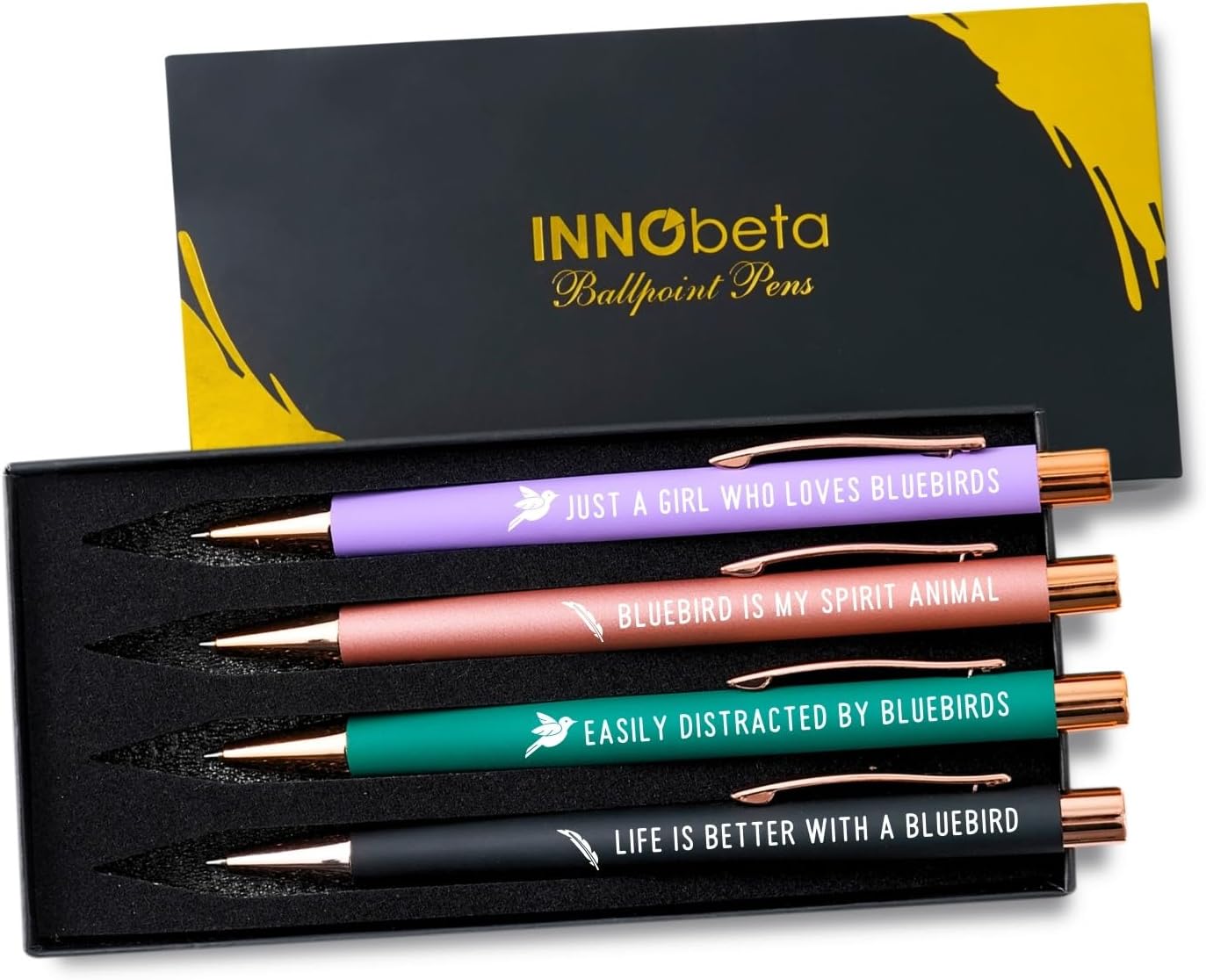 InnoBeta Bluebird Gifts for Women, Bluebird Lover Ballpoint Pen Set of 4 for Holidays, Christmas