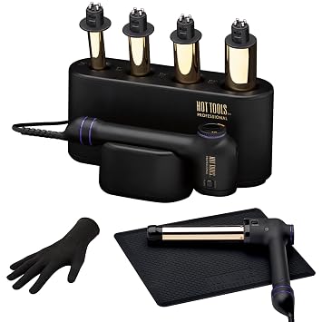 Hot Tools Pro Artist 24K Gold Curlbar Curling Wand Set | Long Lasting, Defined Curls (3/4, 1, 114, 112 in)