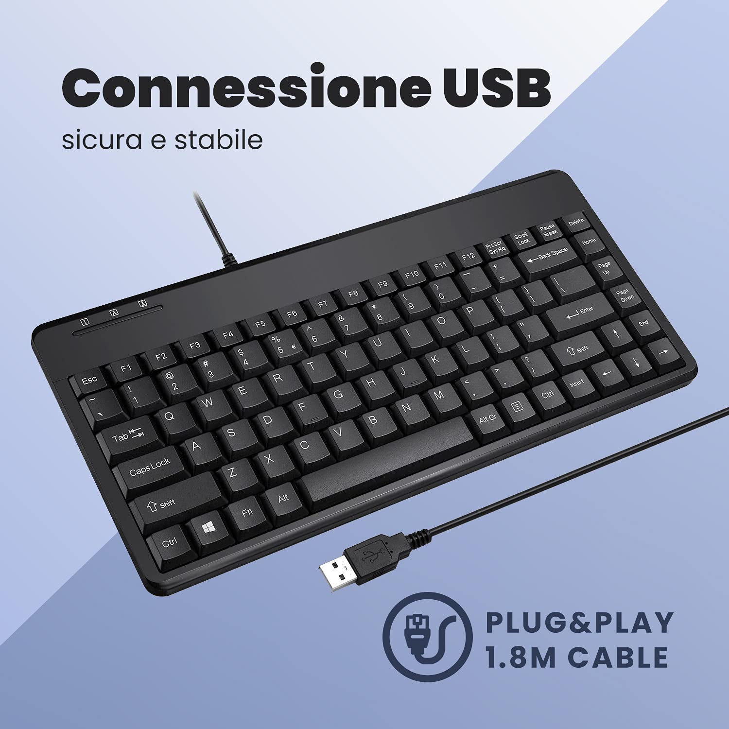 Perixx PERIBOARD-409 Mini Tastiera Italiano USB Cablata per Computer Desktop Laptop, Nera