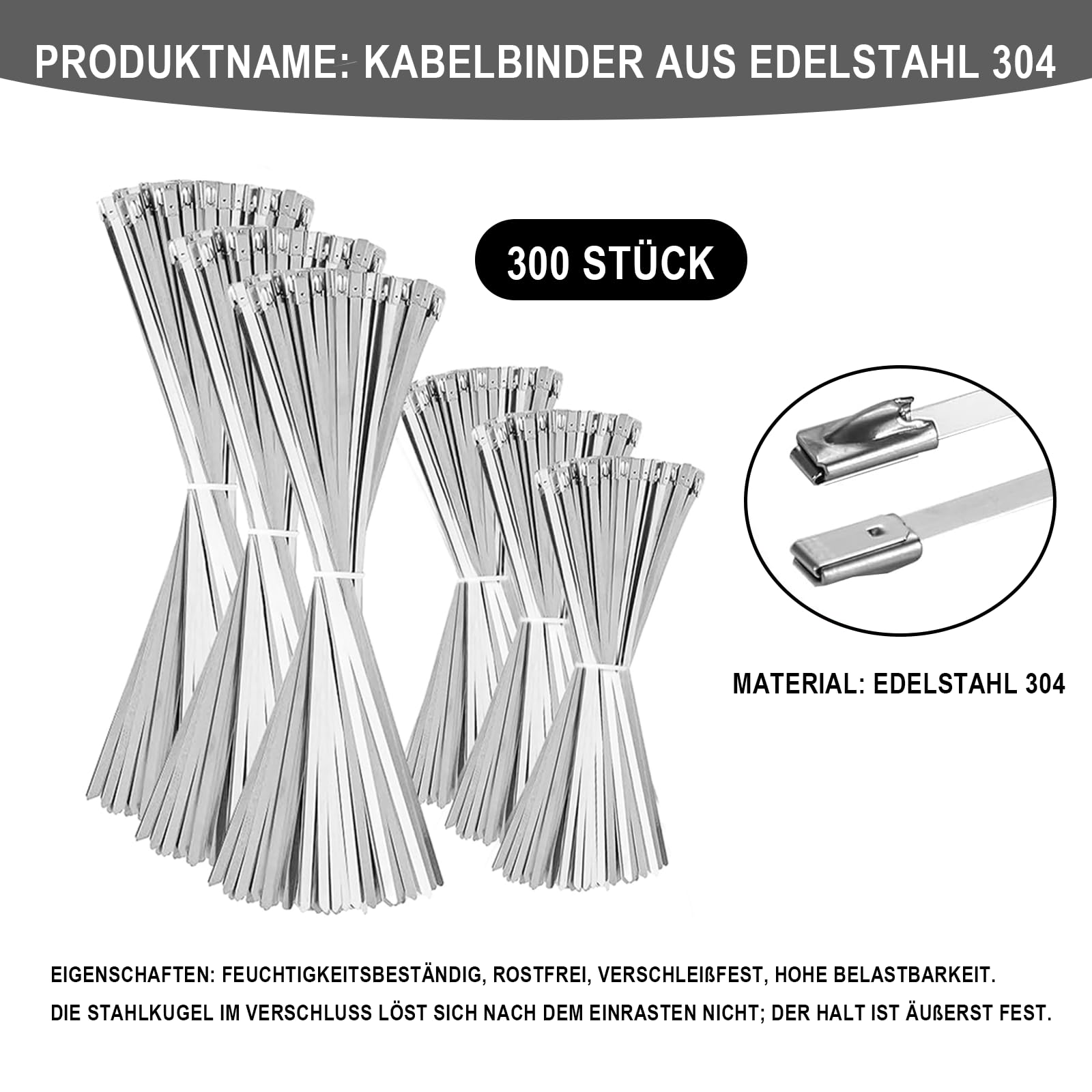 Profi Edelstahl Kabelbinderzangen Set inkl. 300 Stück Metallkabelbinder | (304er Stahl) - Spannwerkzeug & Metallbinderpistole mit Schneidfunktion - Set mit Zange & Tasche - für Industrie, Kfz