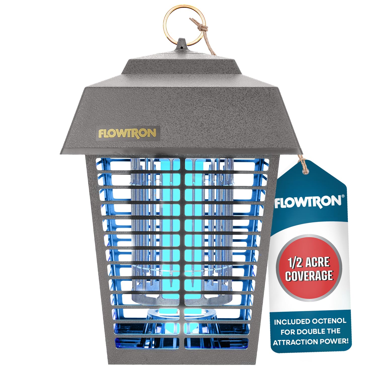Flowtron Electric Bug Zapper, 1/2 Acre Outdoor, 15W UV, 5600V Zap, Grey