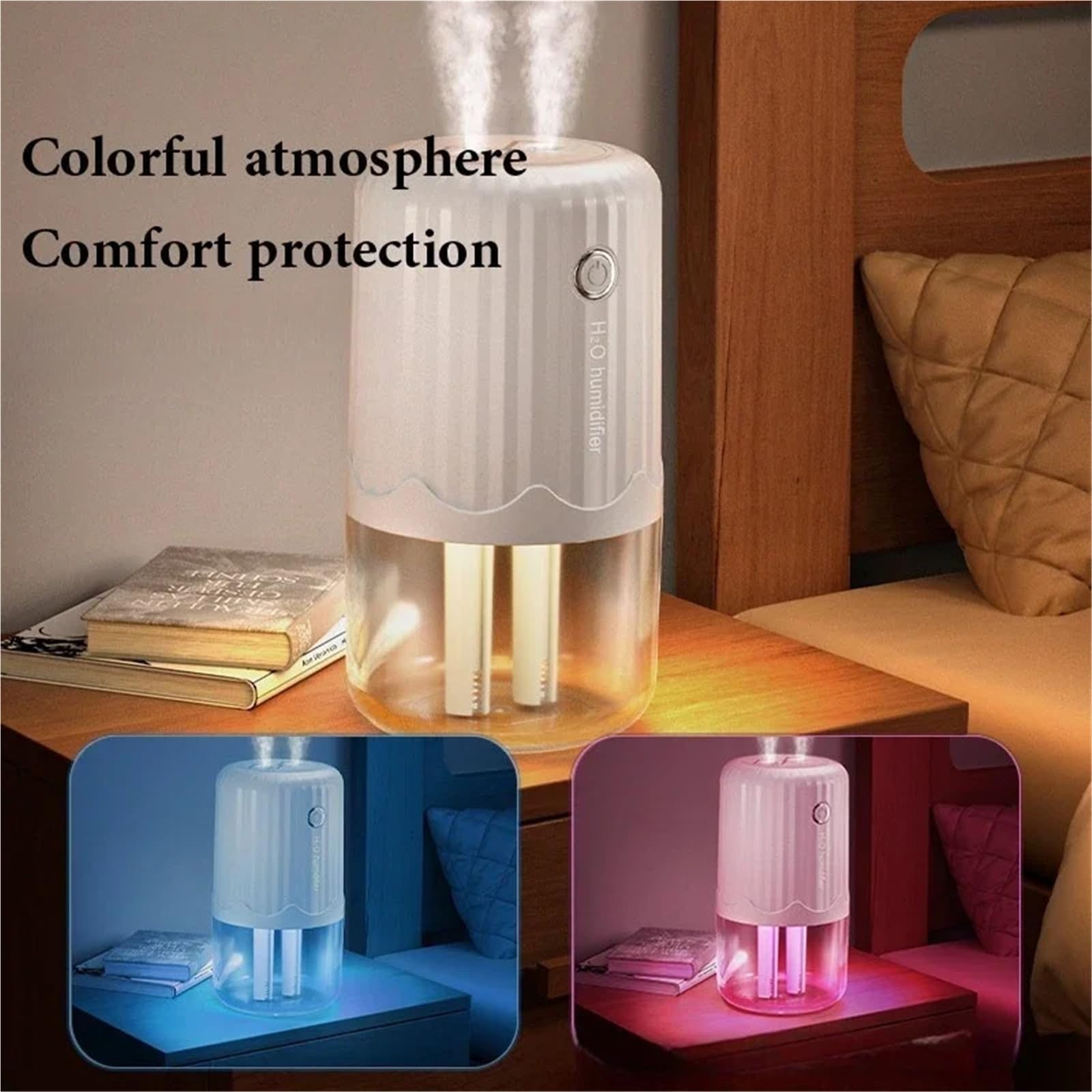 Umidificatore, Umidificatore USB A Doppio Spruzzo Di Grande Capacità, Macchina For Incenso Silenziosa Da Scrivania For Ufficio E Casa, Luce Notturna per Casa e l'ufficio(Purple)