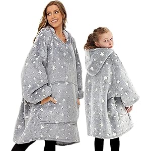 cotton yangda Oversized Hoodie Blanket Luminous Blanket Hoodie for Adult Kids，Wearable Hooded Blanket with Front Pocket，Adult & Kids Family Matching