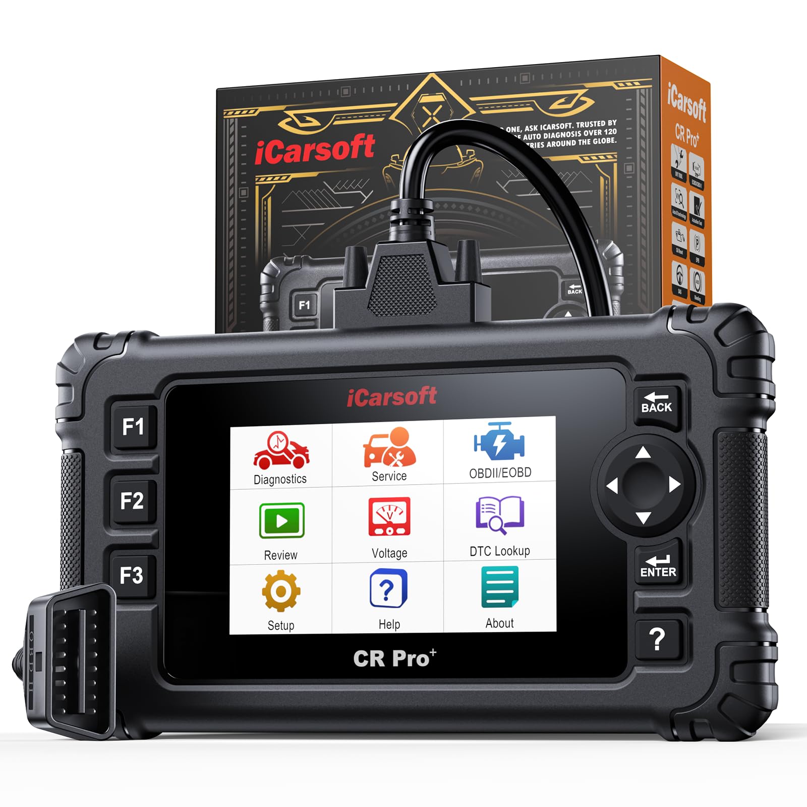 iCarsoft CR Pro+ OBD2 Auto Diagnostica, Diagnosi Auto Professionale in Italiano per Tutti i Sistemi, 49 Funzioni di Ripristino, Scansione Bidirezionale, Test della Batteria, Aggiornamento a Vita