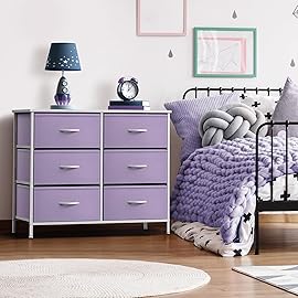 Sorbus Dresser with 6 Drawers - Furniture Storage Tower Unit for Bedroom, Hallway, Closet, Office Organization - Steel Frame, Wood Top, Easy Pull Fabric Bins (6-Drawer, Pastel Purple)