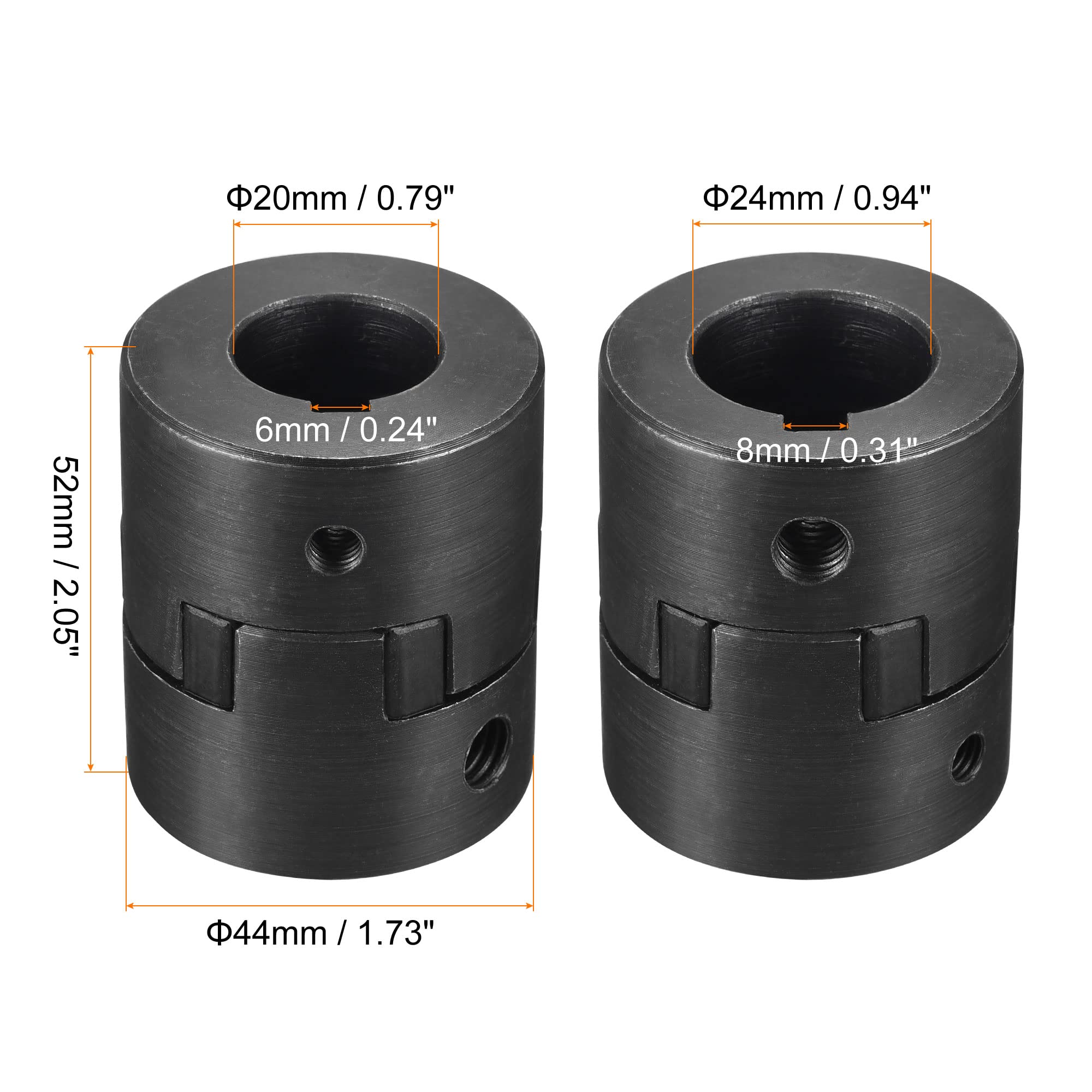 sourcing map Acoplamiento Flexible de Eje de 20mm a 24mm, Acoplador 52mm Longitud 44mm Diámetro, Conector de 45# Acero, Accesorios para Motor