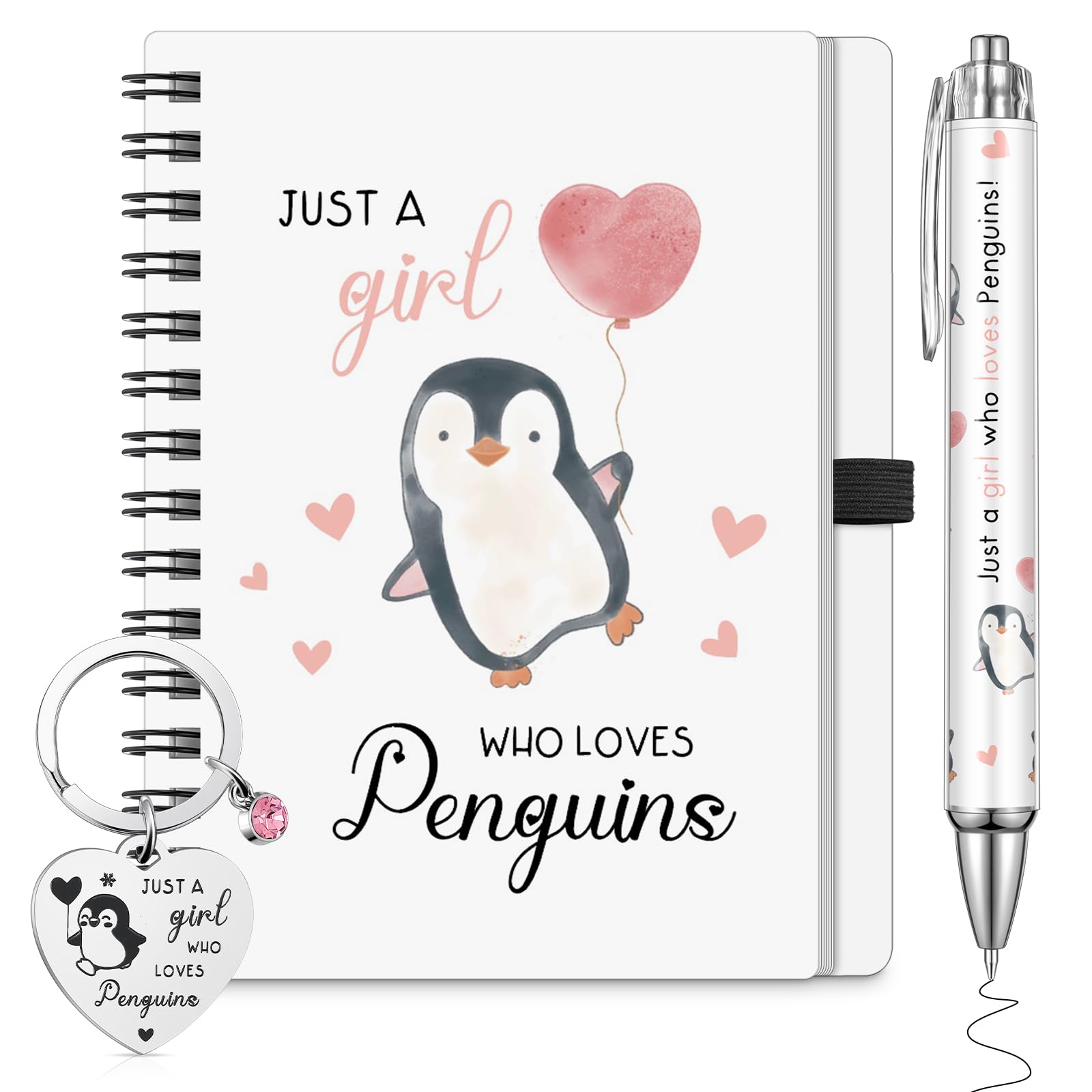 Hestya Penguins Gift Set for Women Included Penguins Portable Notebook Ballpoint Keychain Positive Gift for Birthday Graduaition Party