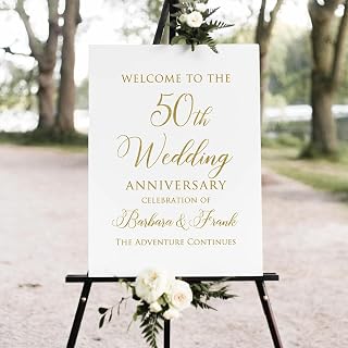 50th Anniversary Decor - Gold Welcome Sign & Decorations for Sweet 50th Anniversary Party