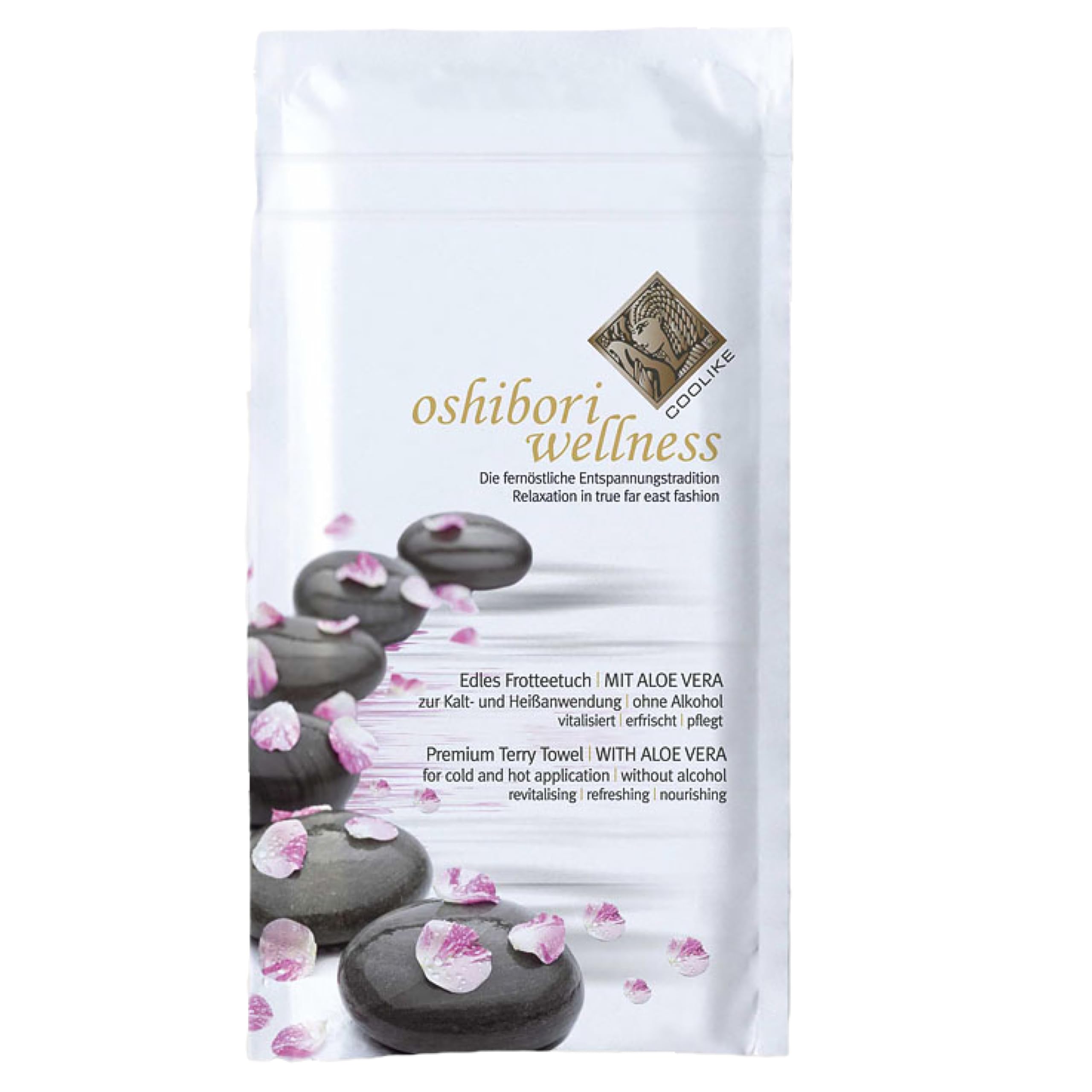Oshibori Wellnesstücher | Frotteetücher zur Erfrischungstuch | 50 Stück im hygienischen Einzelsachet mit Zipp-Verschluss