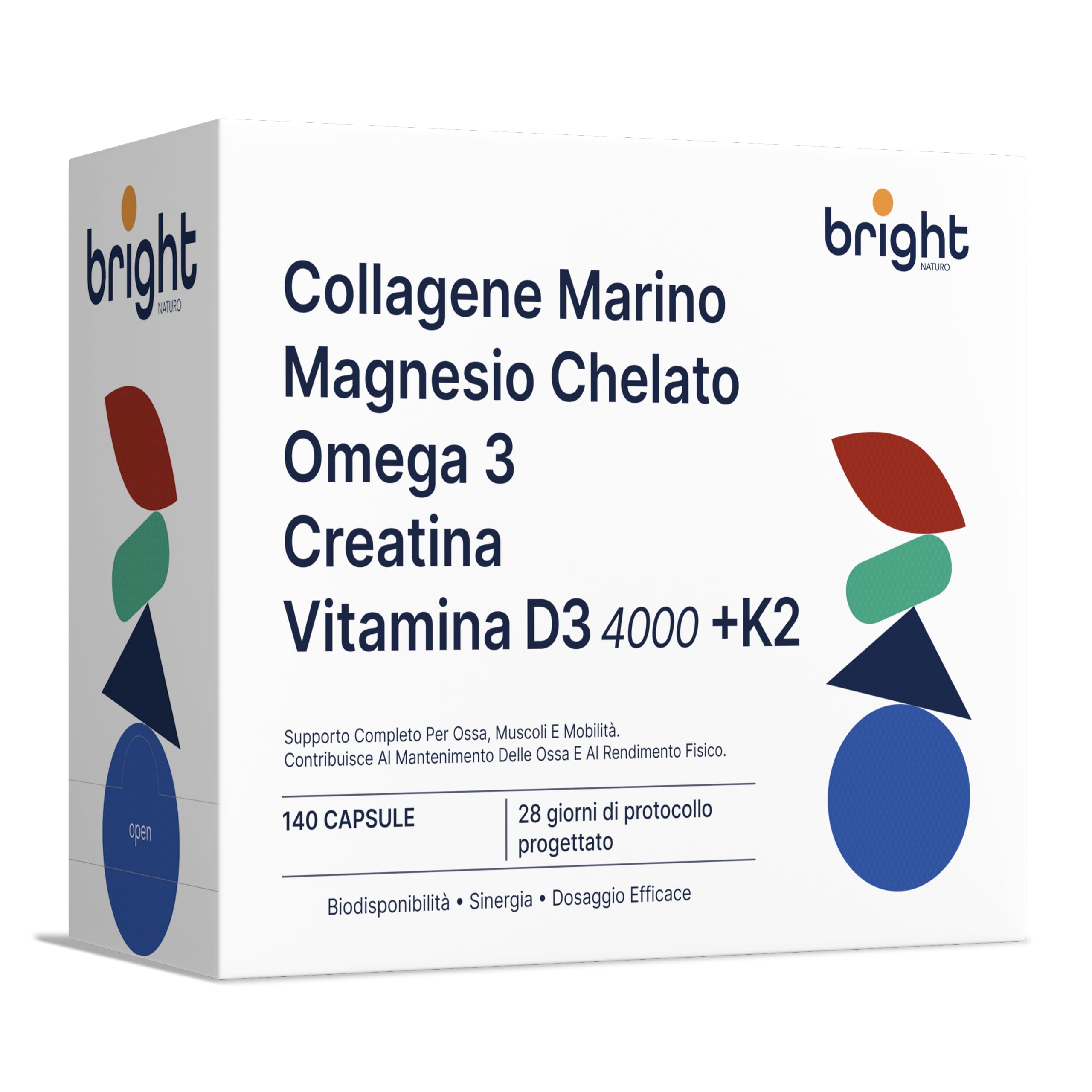 Collagene Marino, Acido Ialuronico, Omega 3 TG, Magnesio, Vitamina D3 + K2 e Creatina Monoidrato - SmartAbsorb™ | pelle, ossa e funzione muscolare | 28 bustine giornaliere
