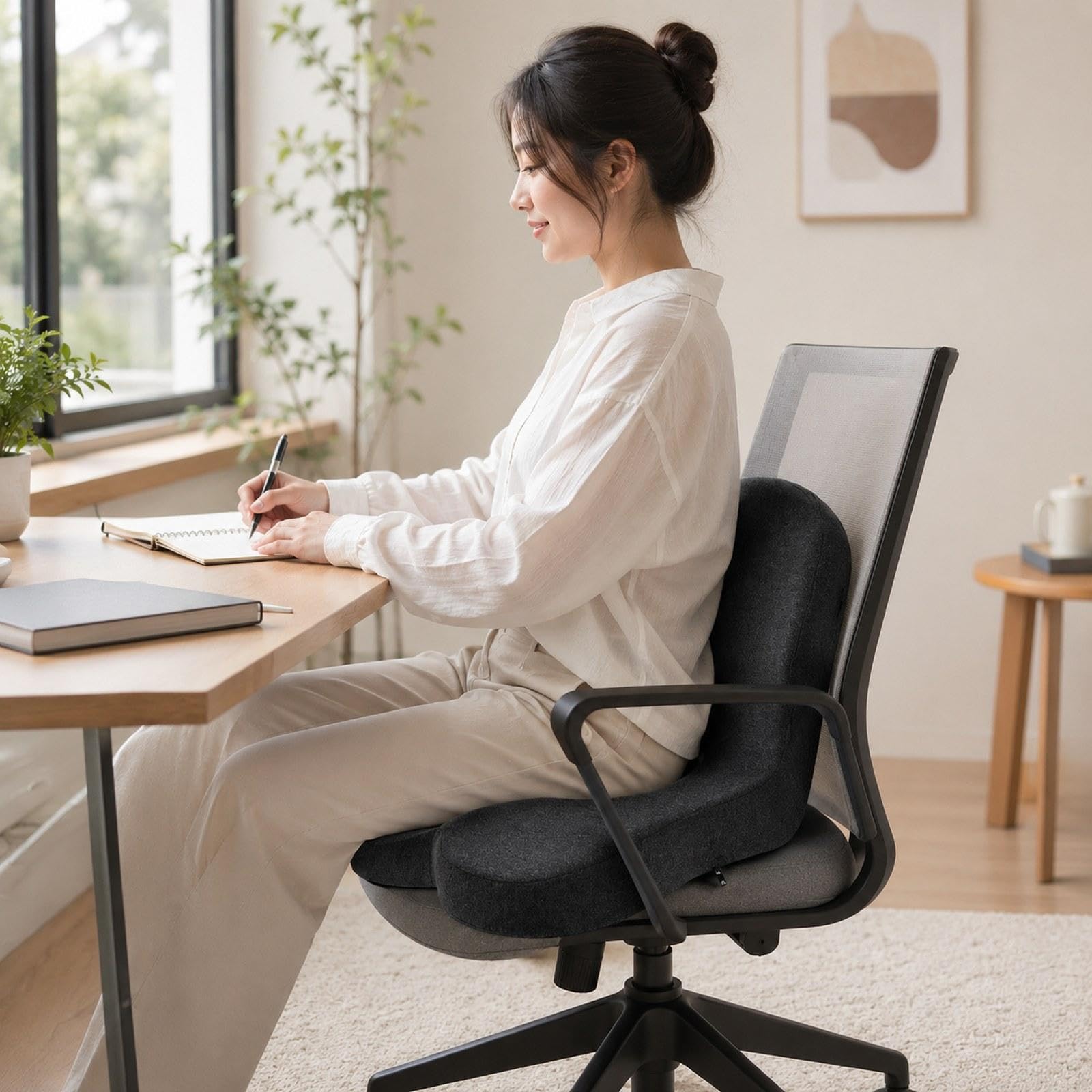 Cuscino Seduta Memory Foam Cuscino Ergonomico Antiscivolo Cuscino Schienale Pad Traspirante Copertura Lavabile Adatto per Lavoratori Studenti Casa Uff, Grigio Scuro