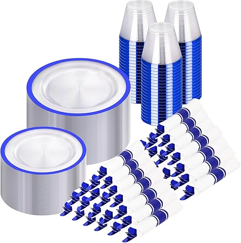 Miniatura 10 de I00000 Juego de 350 platos de plástico verde transparente para fiesta de Navidad, incluye 100 platos de cena y postre, 50 vasos de plástico de 9