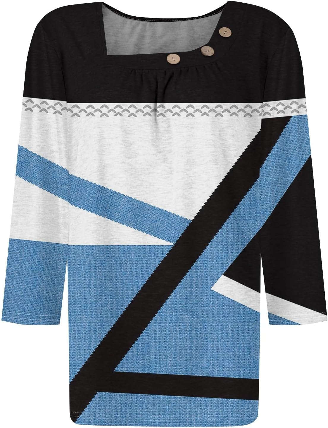 Women's 3/4 Length Sleeve Tops, Square Neck Tops Casual Summer Printed T-Shirts, S-3XL