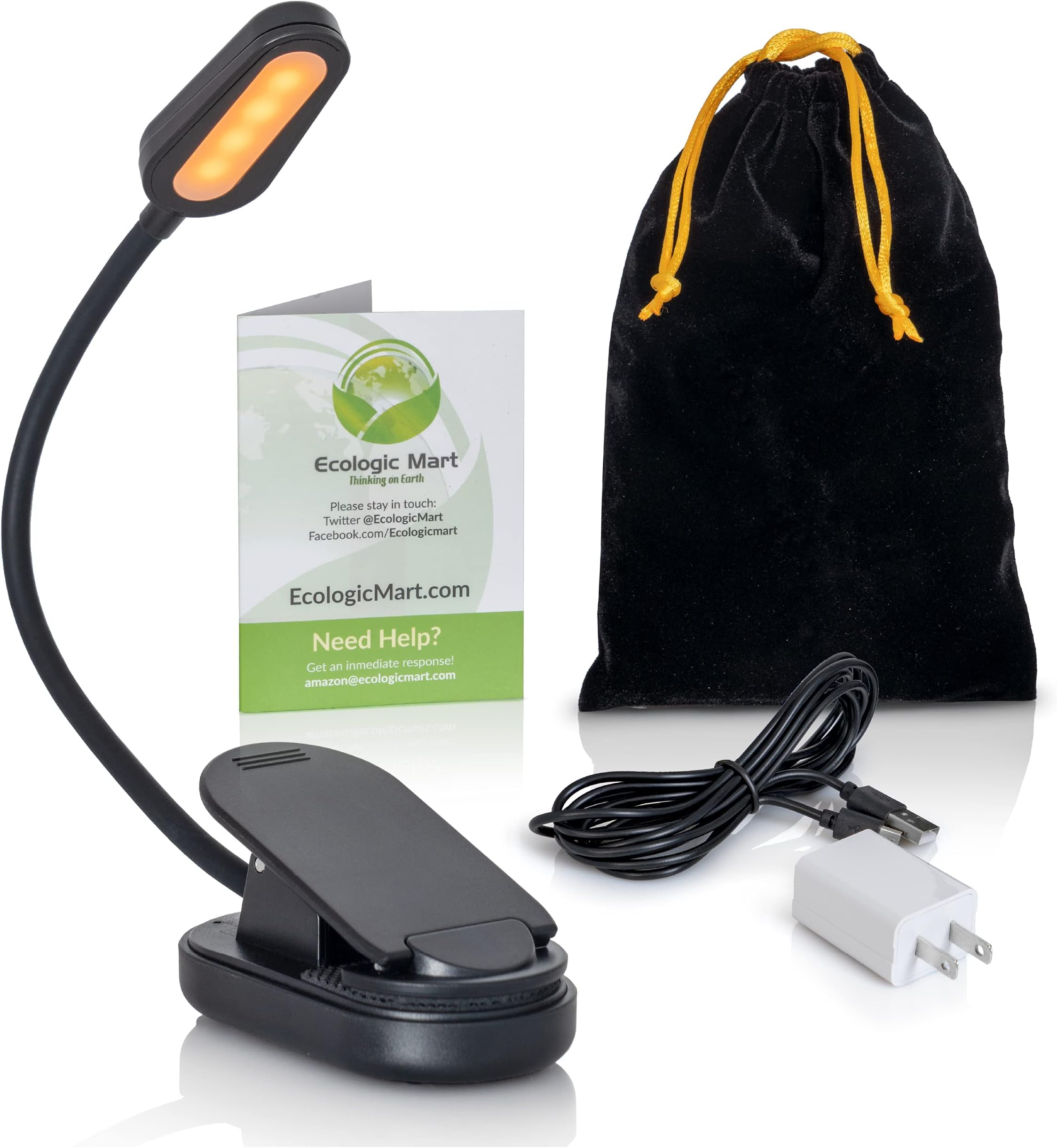 Book Light Gift Set - 1600K Soft Strain-Free Reading Light - All in One Rechargeable Kit: Bag, UL Charger, Extra Long Cable, Durable Battery Charge - Blue Light Blocking Booklight