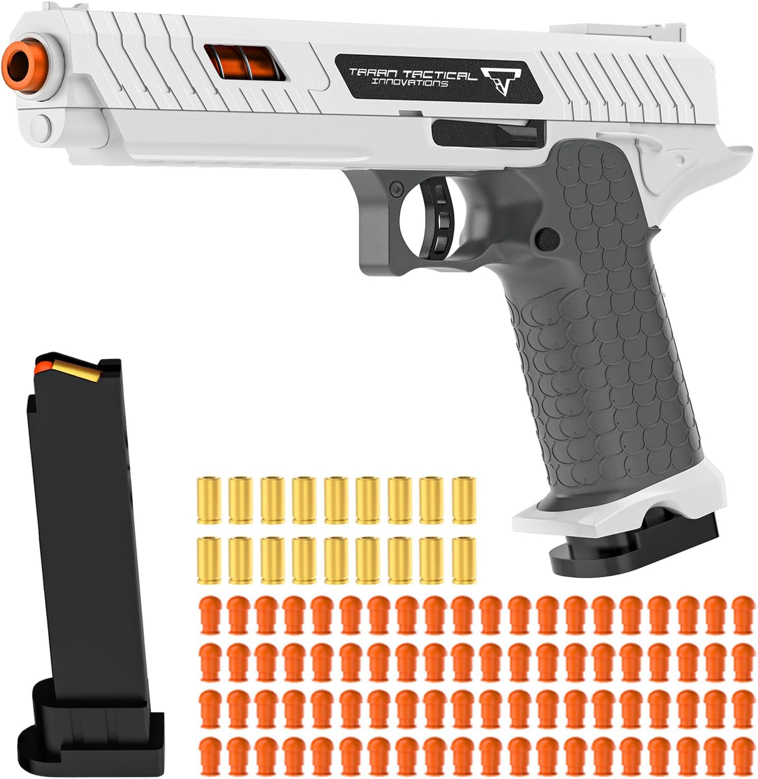 Soft Bullet Toy Gun - Stress Shot with Semi-Automatic Mode, Realistic Shell Ejecting Toy Guns (White)