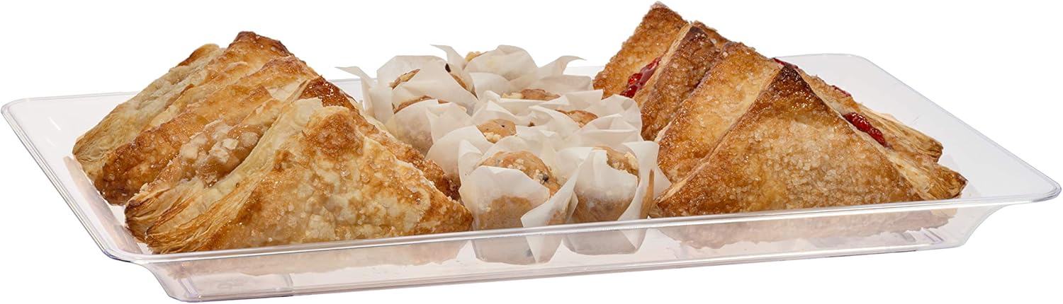 Exquisite - 6 Pack Crystal Clear Premium Quality 18.25 Inches x 11.25 inches Rectangle Plastic Disposable Serving Trays For Parties - Heavy Duty Serving Platter And Serving Trays For Eating