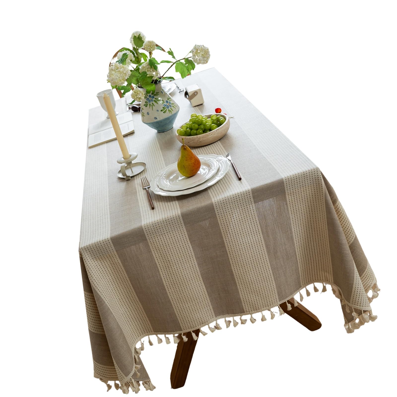 Nappe de salle à manger en coton mélangé facile à nettoyer avec franges