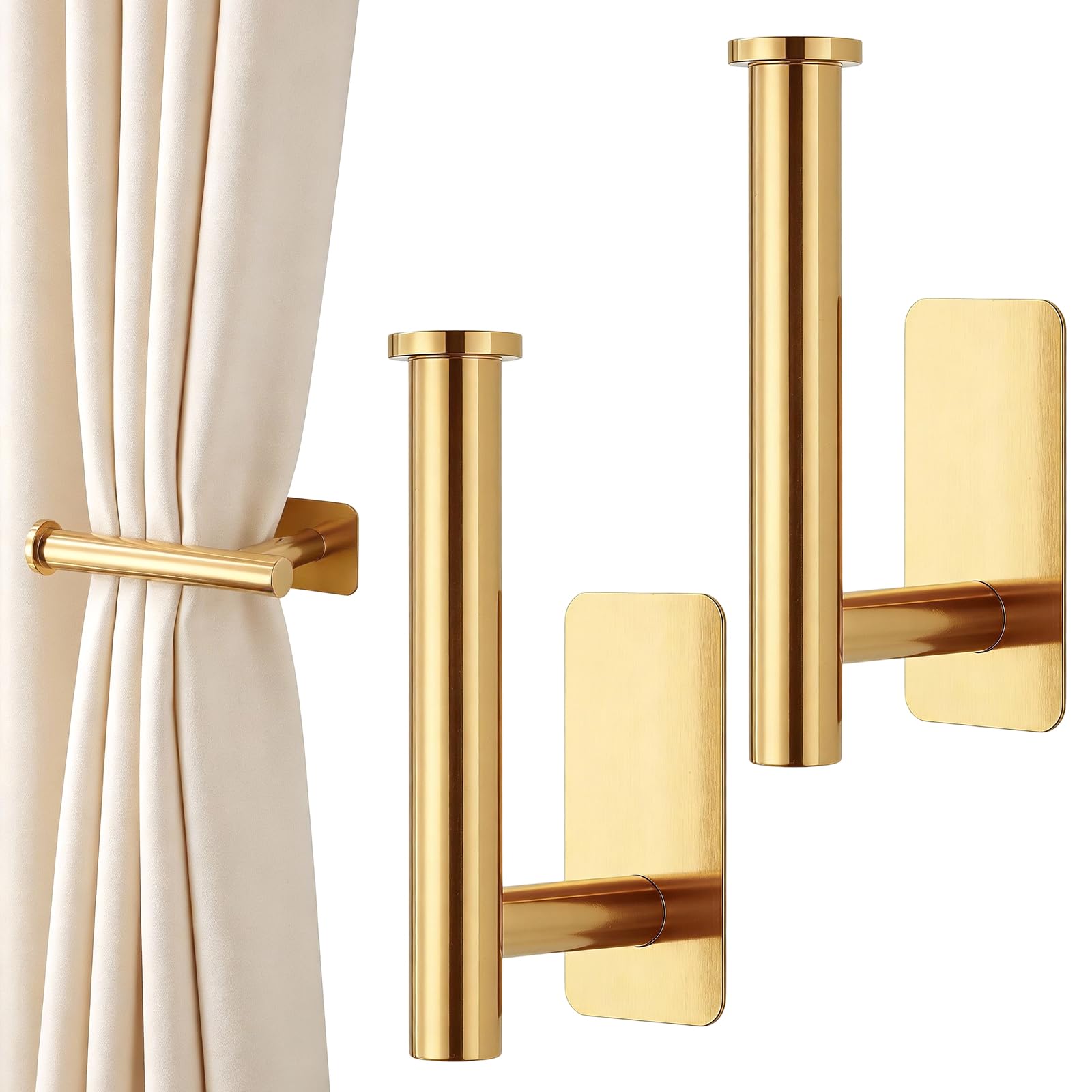 2pcs Gold Curtain Holdbacks, Self-adhesive Curtain Tie Backs, Wall-Mounted