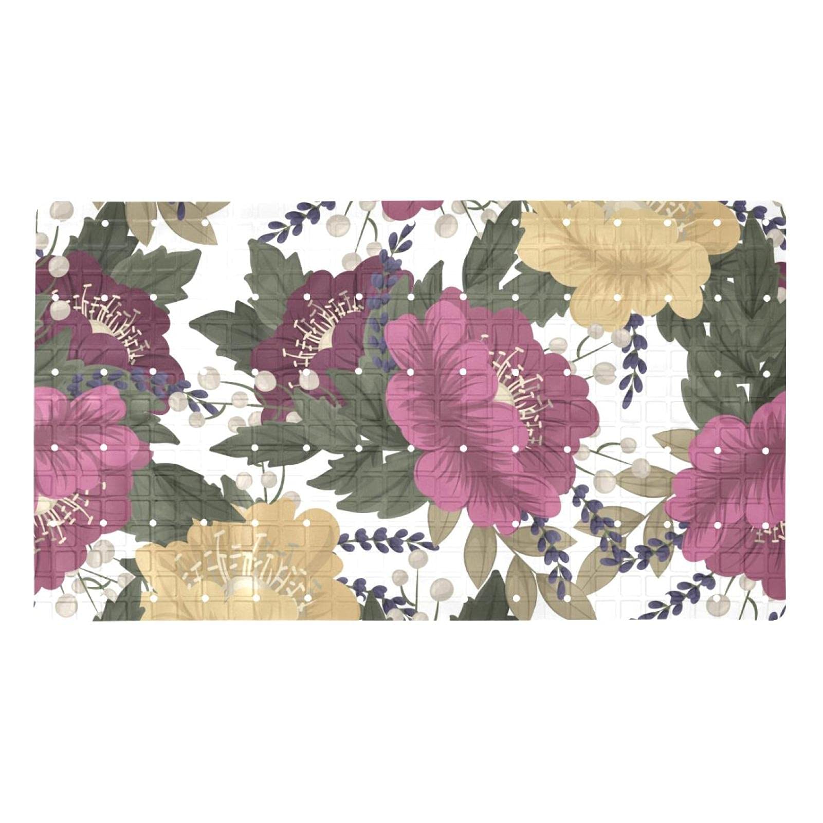 Alfombrillas de baño para bañera infantil decorada con flores amarillas y rosas antideslizantes
