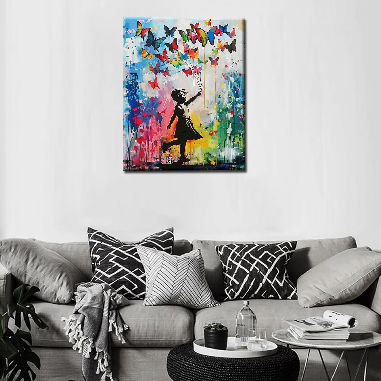 Tucocoo Colorful Butterfly DIY Paint by Numbers Kits with Brushes and Acrylic Pigment on Canvas Painting for Adults, Banksy Street Little Girl Artwork for Home Decor Gifts 16''x20'' (DIY Framed)