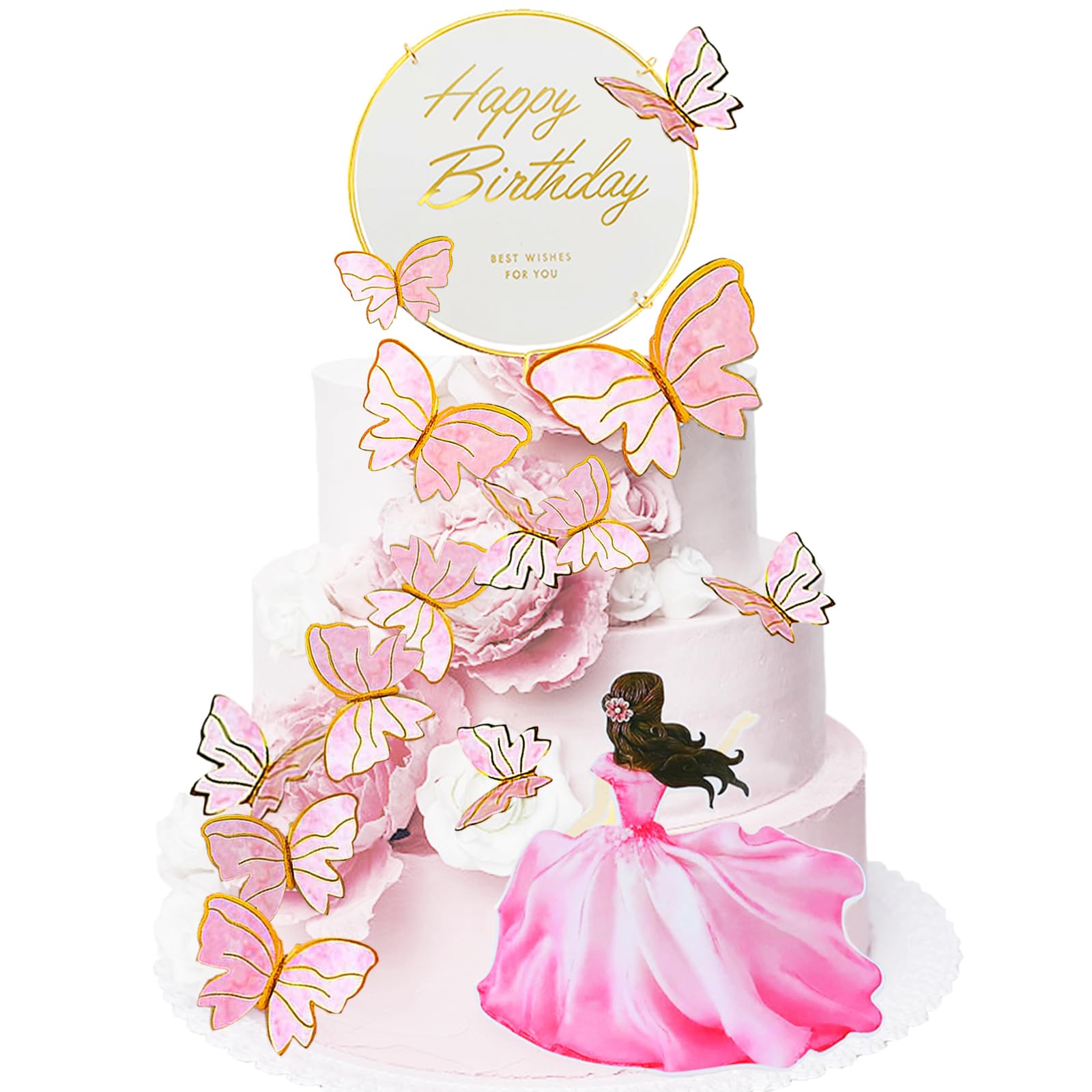 31 Pezzi Farfalla Cupcake Topper, Farfalla Decorazione Torta di Compleanno Decorazioni per Torte con Farfalle Cake Topper Farfalla,Per Decorazione della torta Baby Shower (Rosa