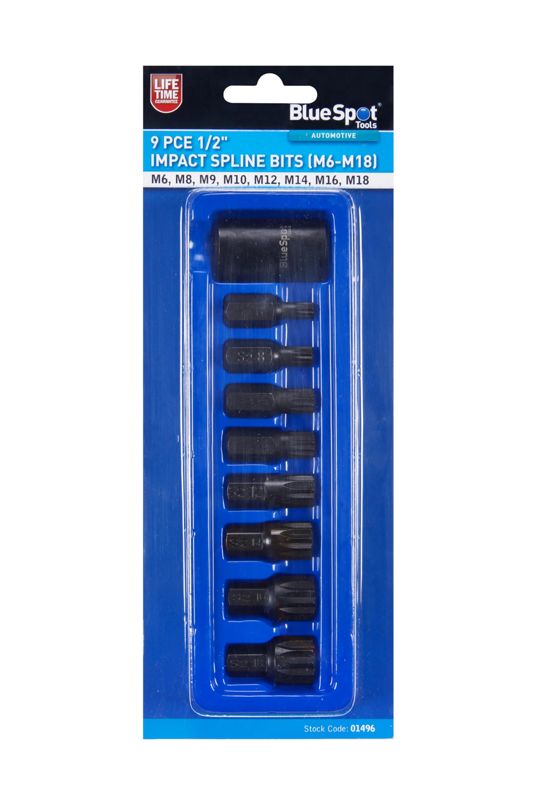 Bluespot Tools Blue Spot Tools 1496 1/2In Impact Spline Bit Set 9 Piece