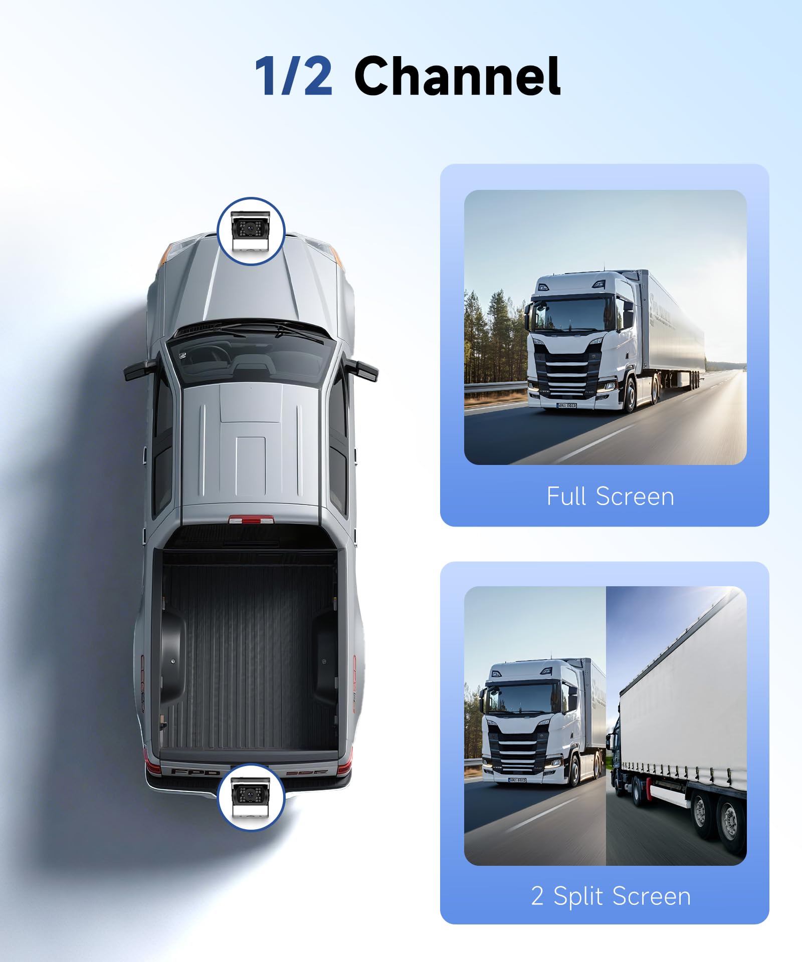 Camera de Recul pour Voiture 2 Caméras avec Moniteur LCD 7 Pouces, Caméra de Recul IR Vision de Nuit étanche IP68 avec 15M+10M Câble, pour Camping Car/Camion/RV/Remorques/Agricole/Motorhome 12V-24V