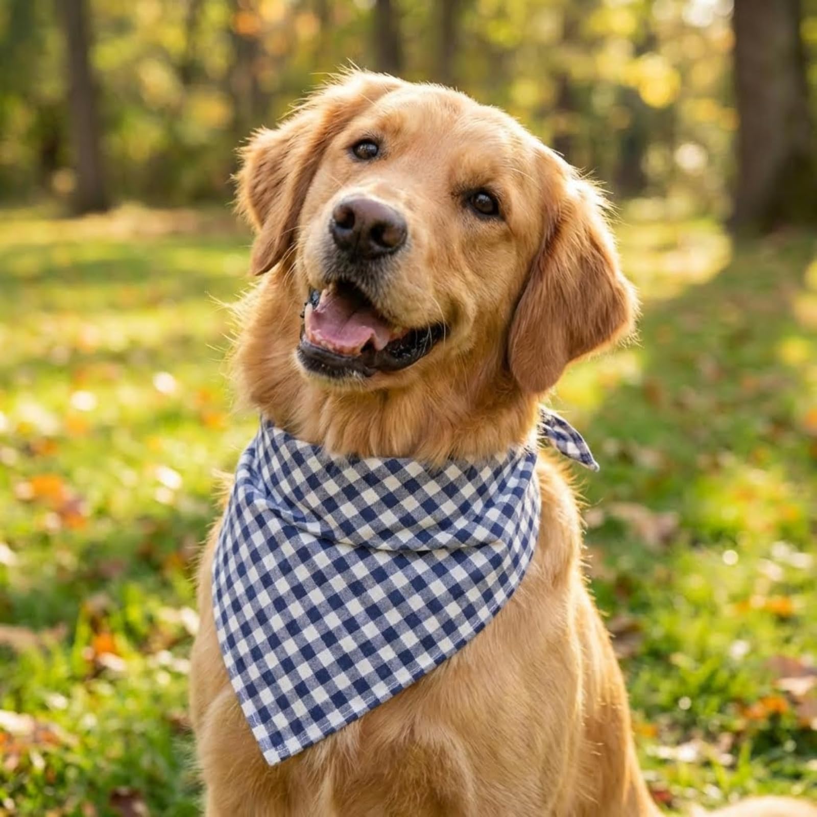 Dog Bandanas 1 Pack; Cotton Linen Blue Bandana Plaid for Large Dogs; Soft Breathable Dog Accessories; Classic Dog Apparel & Accessories — view 3