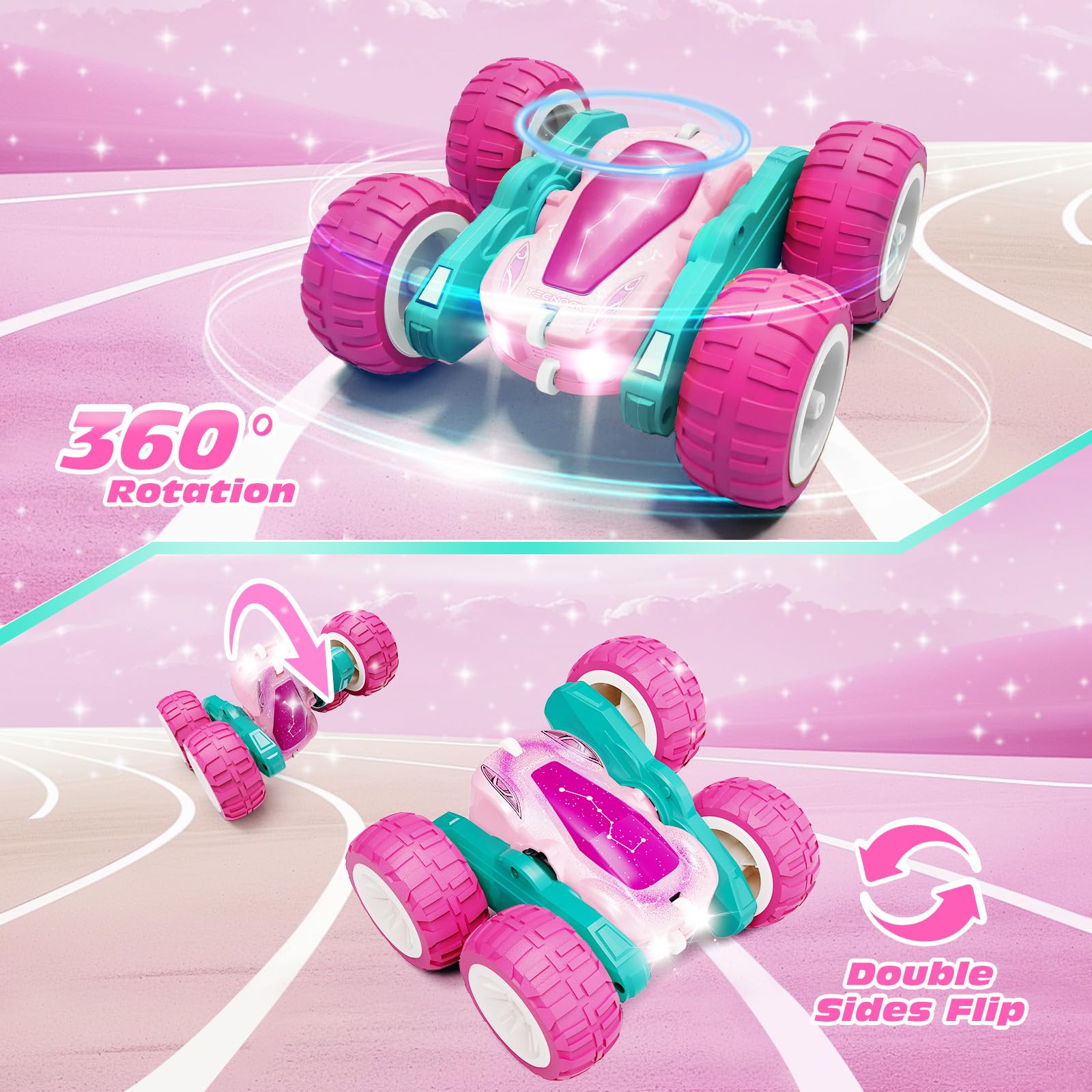 Tecnock 2026 Remote Control Cars with 2.4 Ghz Remote Control 360°Flip Stunts RC Car Monster Truck with Colorful Light for 3-12 Years Outdoor Toy Gift for Kids - Image 4