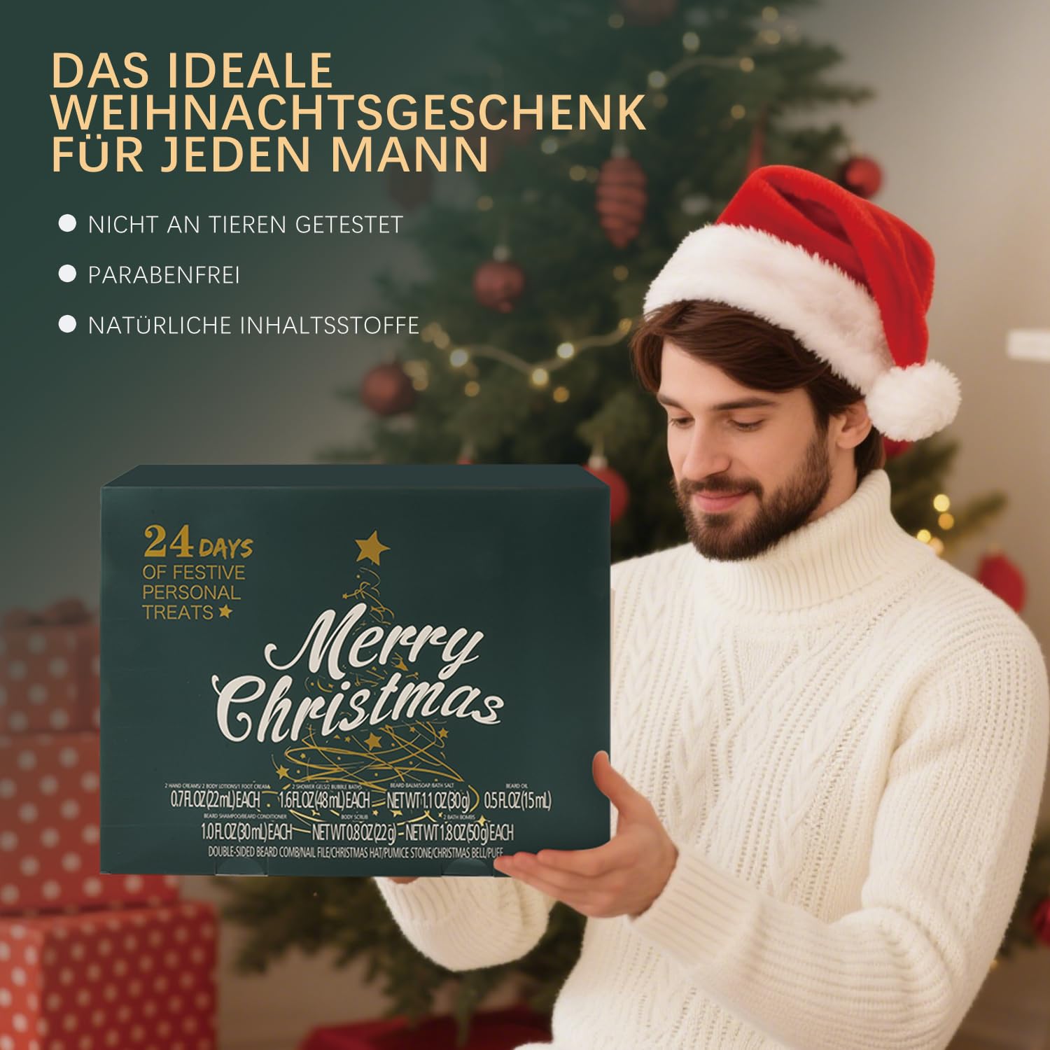 2025 Adventskalender Männer - BODY & EARTH Weihnachtsgeschenke Geschenkset mit 24 Badeset Pflegeset für Männer - Enthält verschiedene Duschschäume, Bartöl, Körperpeelings, wellness geschenke