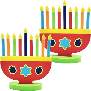 Hanukkah Foam Toy Menorah with Removable Candles and Dreidel Design (2-Pack)
