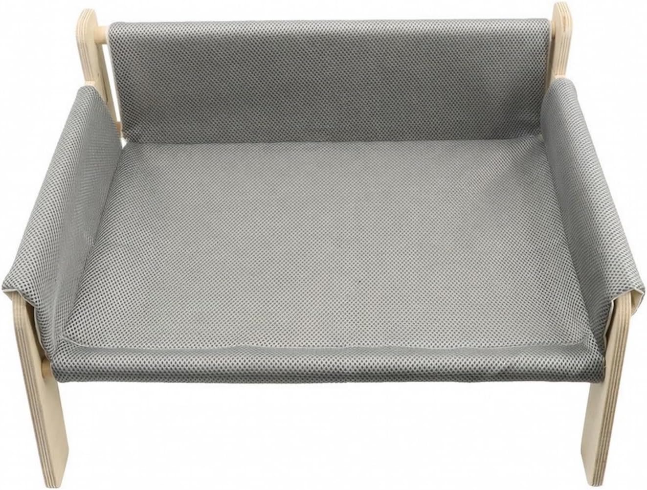 Soft Elevated Pet Bed with Wooden Frame | Breathable Woven Textile, Wooden Pet Sofa, Detachable, for Living Room, Gray