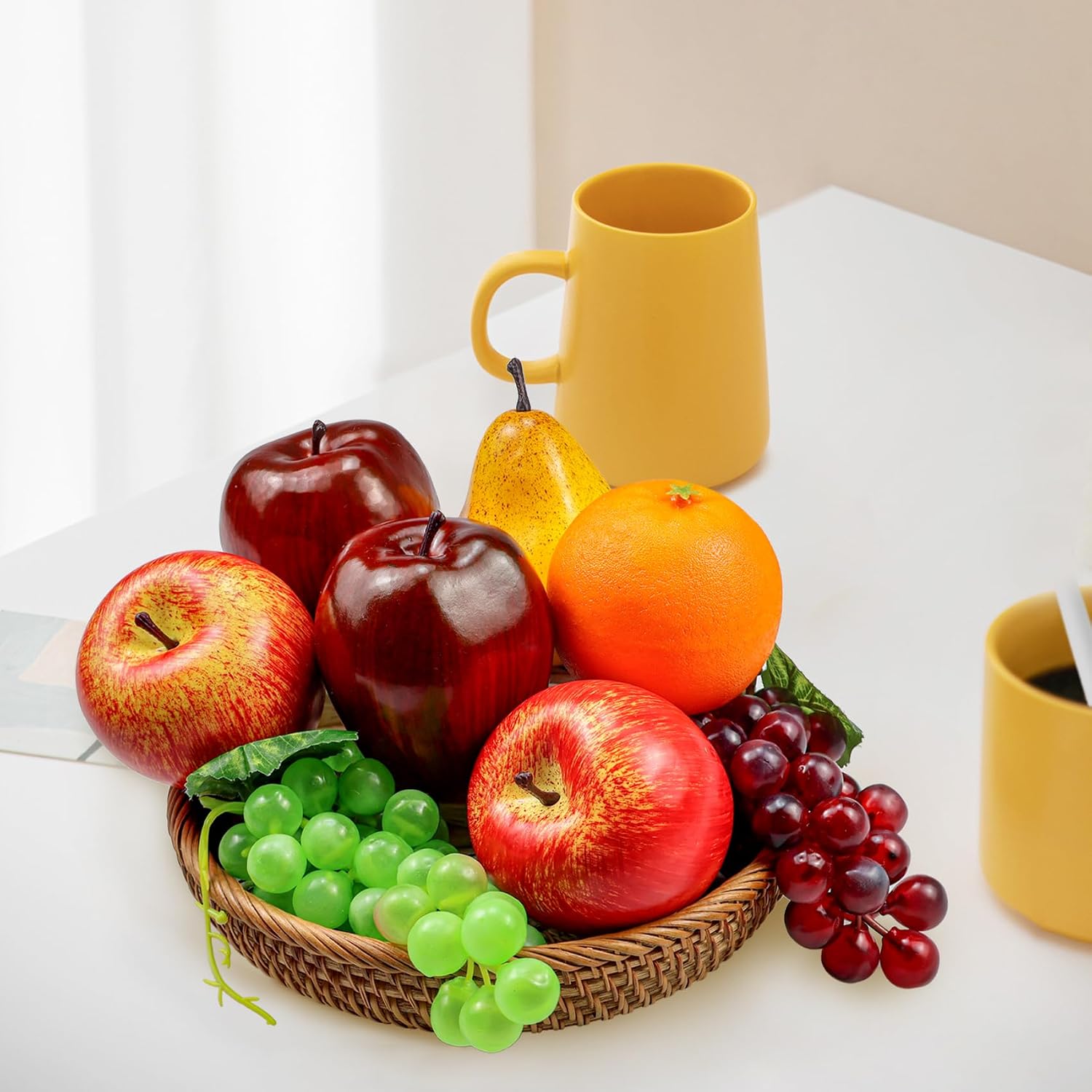8 Pcs Fake Fruit Pack, Artificial Fruit Set for Decoration Home, Simulation Fruit Props for Party Decoration Kitchen Dining Table Display, Lifelike Faux Fruits Apple Grape Orange Pear
