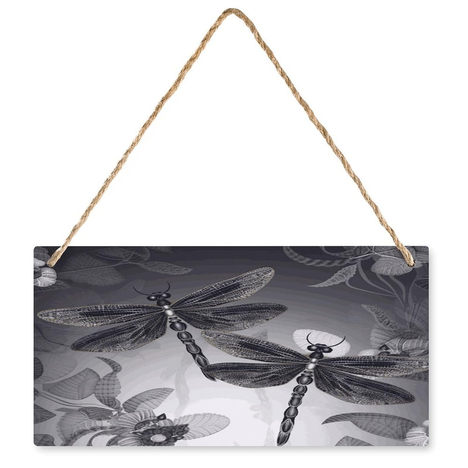 Fodpand Style Dragonflies Grey Wall Art Wooden Hanging Sign Decor, Artwork For Wall Decoration, Funny Plaque For Bedroom Kitchen Living Room Home Decoration 9.8 X 4.9 Inch