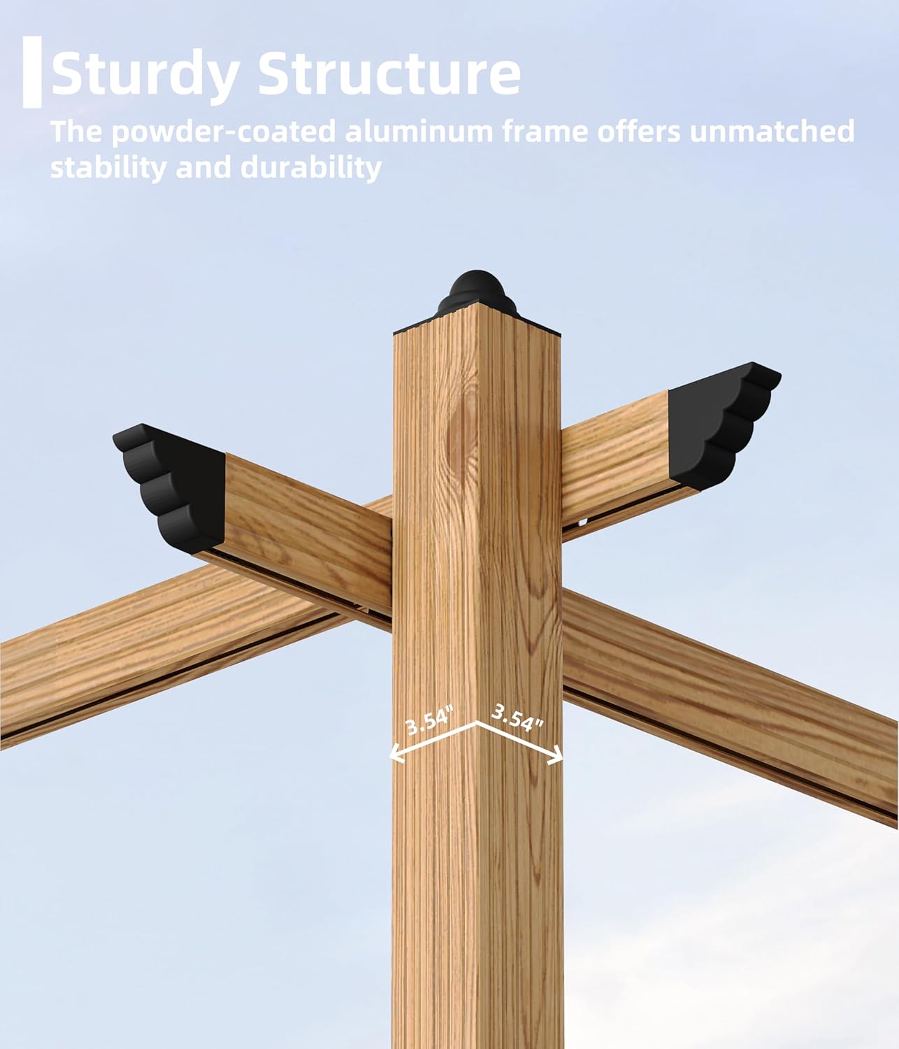 Detail of pergola post assembly showing sturdy structure