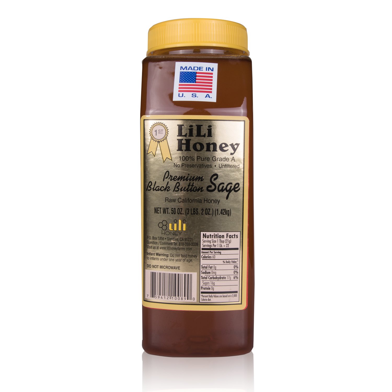 California Raw Premium Black Button Sage Honey 50 Oz. 3 1/8 Lb 1.42 kg Pure Natural Grade A Gift Wrapped
