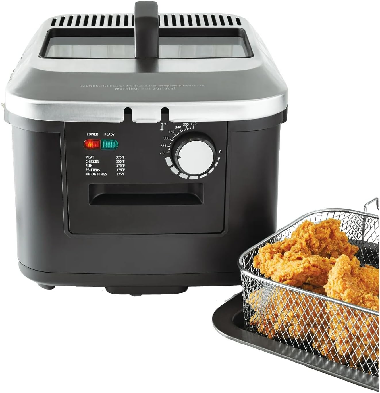 4L Electric Deep Fryer with Non-Stick Tank, Adjustable Temperature Control Cool-Touch Handle, See-Through Lid, Dishwasher Safe Parts, 1800W Black Countertop Fryer for French Fries, Chicken, and Snacks