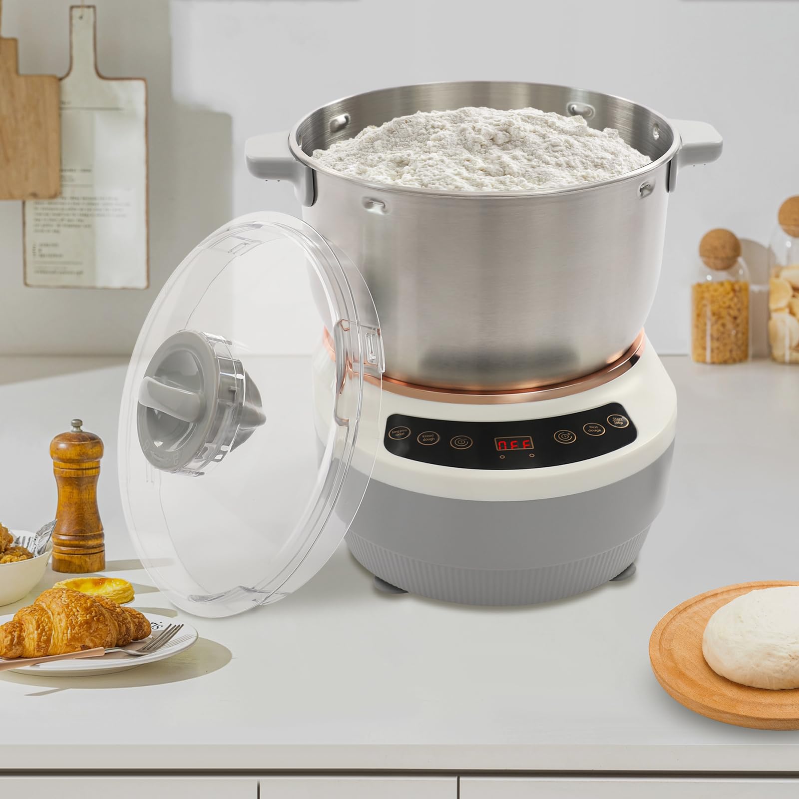 Máquina automática de pasta de 7L 250 W, eléctrica de acero inoxidable con función de fermentación, amasadora automática, fermentación a 45 °C, temporizador inteligente para hacer pasta de pan y pizza