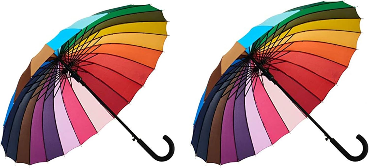 Variety To Go Rainbow Umbrella, Rainbow Umbrella Large, Compact, Windproof, Auto Open, 24K Rainbow Umbrella for Kids, Girls, Women, Men (Hook Handle) (2 Pieces)