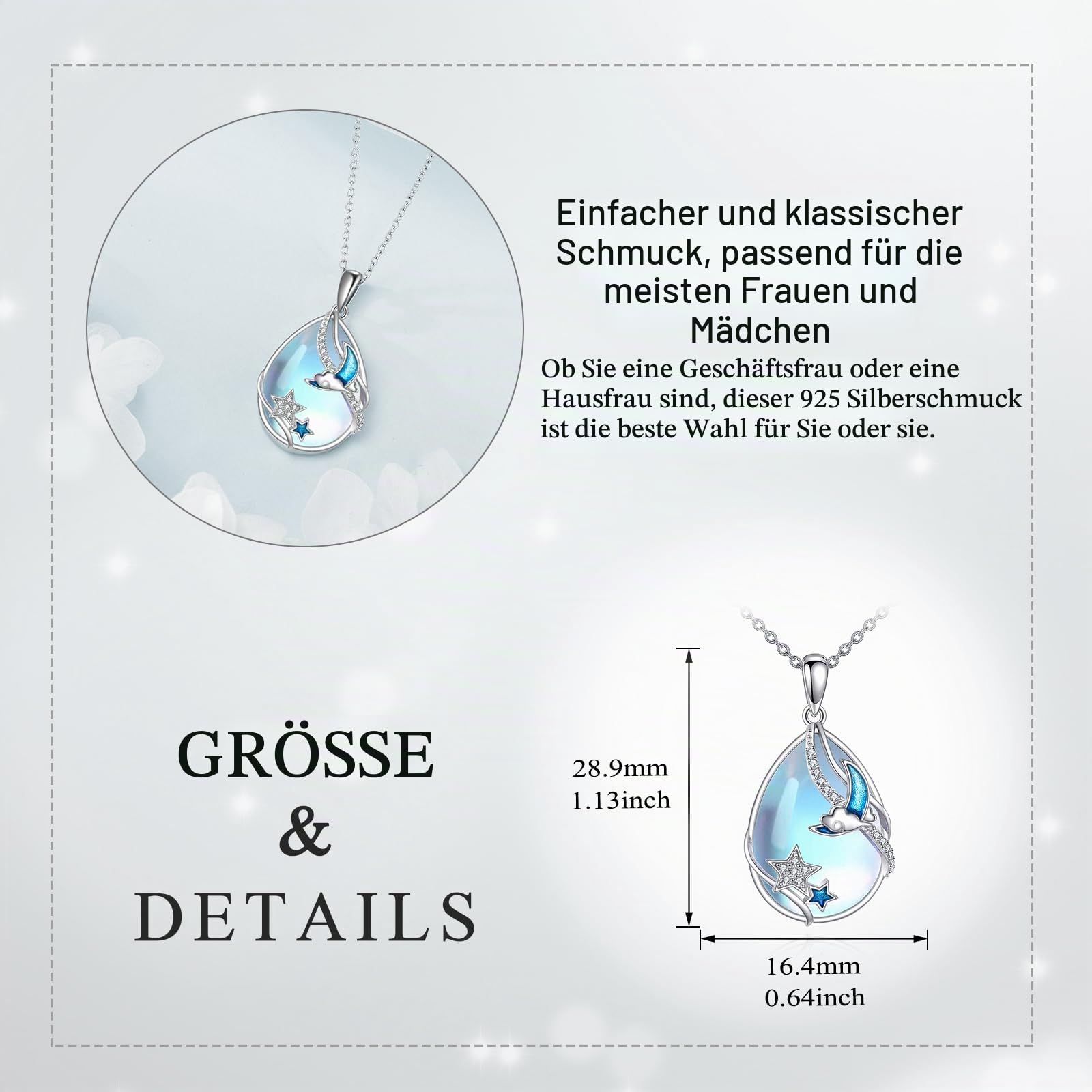 KQF Schmetterling/Fuch/Katze/Libelle/Ster/Quallen/Meerjungfrau/Eule Mondstein Kette für Damen Sterling Silber Schmetterling Mondstein Anhänger Kette für Damen Mädchen