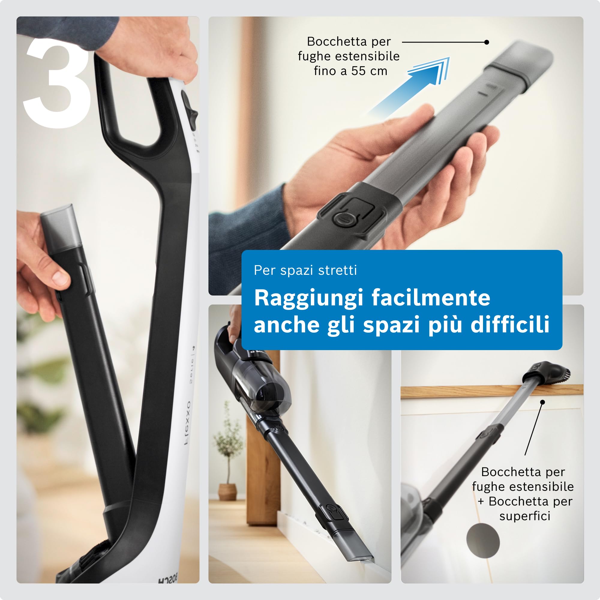 Bosch BKH4WN28 Aspirapolvere e Aspirabriciole 2in1, Luci LED, Bianco