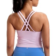 HeyNuts Zeal Bras Longline Ribbed Medium Support Sports Bras, Crisscross Back Tank Tops with Removable Pads A-D Cups